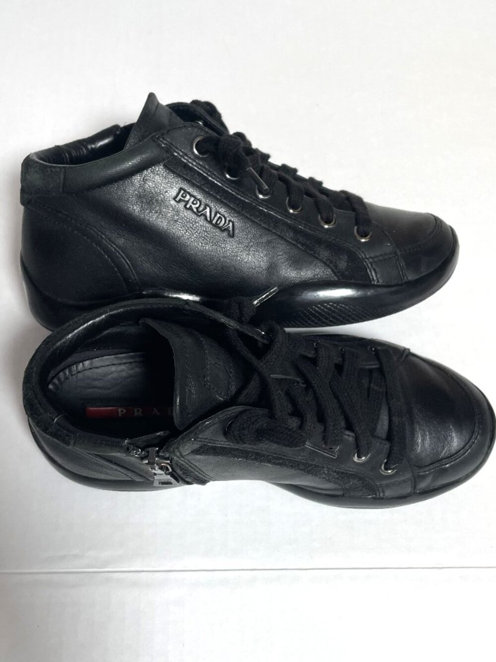Prada Girls Black Leather Sneakers Low Top 12 - Picture 6 of 10